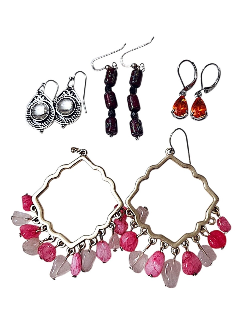 Fun Fashion Dangle Earrings Bundle Four Pairs Silver & Gold